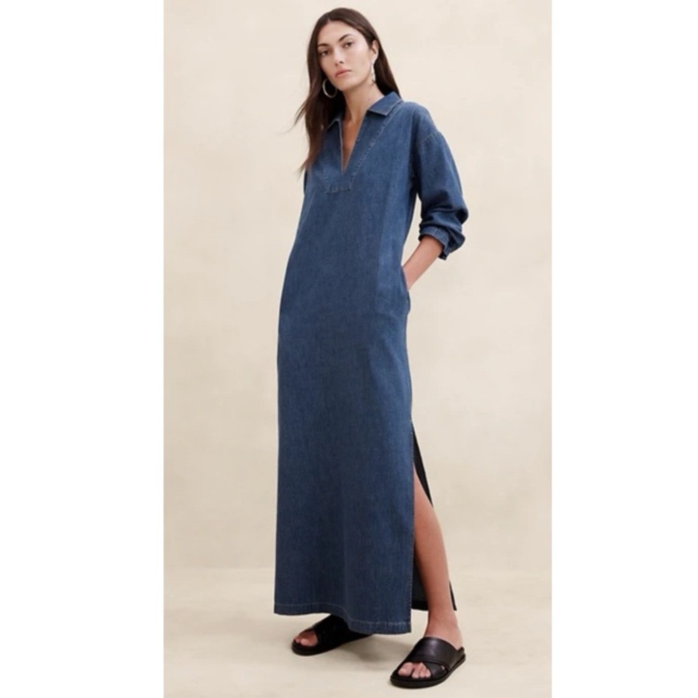 Banana Republic Indigo Denim Maxi Shirt Dress